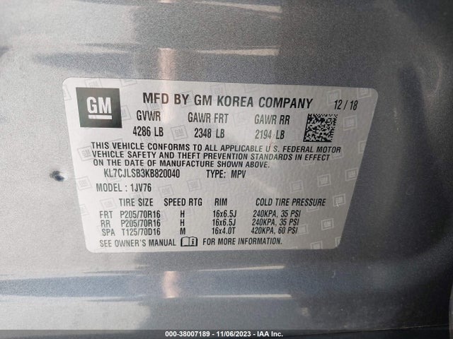 Chevrolet Trax Lt 2019 KL7CJLSB3KB820040 Image 9