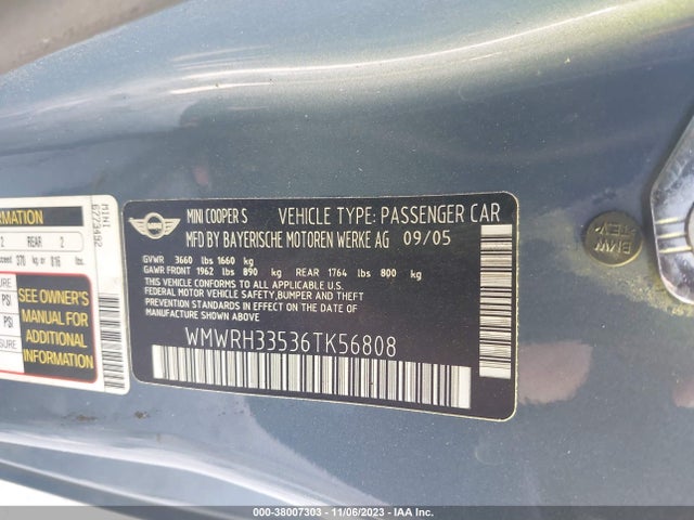 2006 MINI COOPER S WMWRH33536TK56808 Photo 8