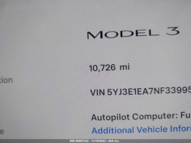 5YJ3E1EA7NF339952 Tesla Model 3 Rear-wheel Drive