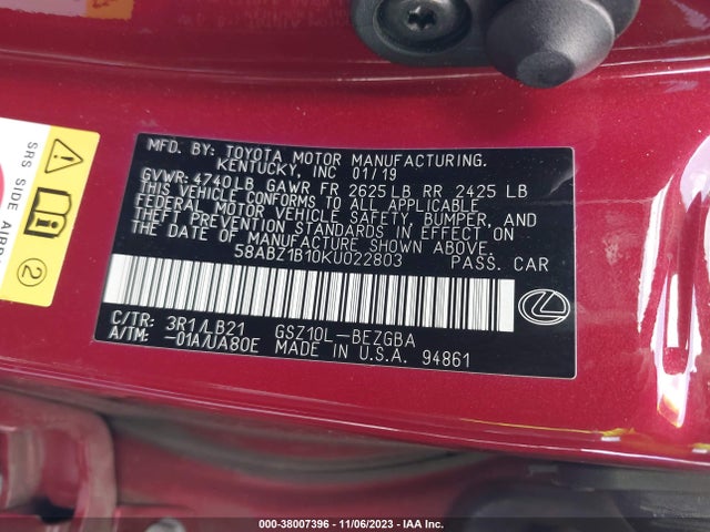 58ABZ1B10KU022803 Lexus Es Es 350