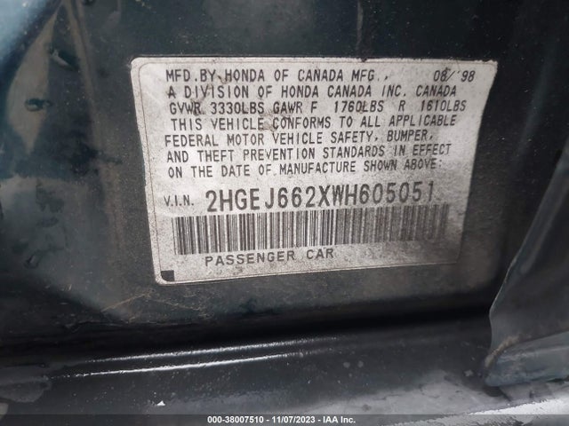 1998 HONDA CIVIC DX VIN: 2HGEJ662XWH605051