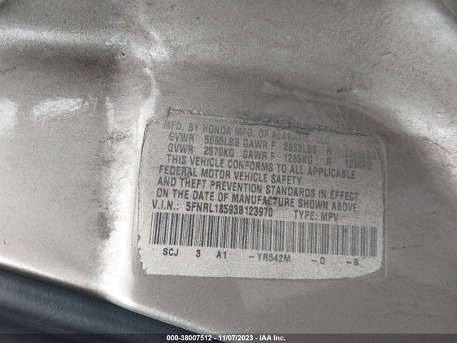 2003 HONDA ODYSSEY LX VIN: 5FNRL18593B123970