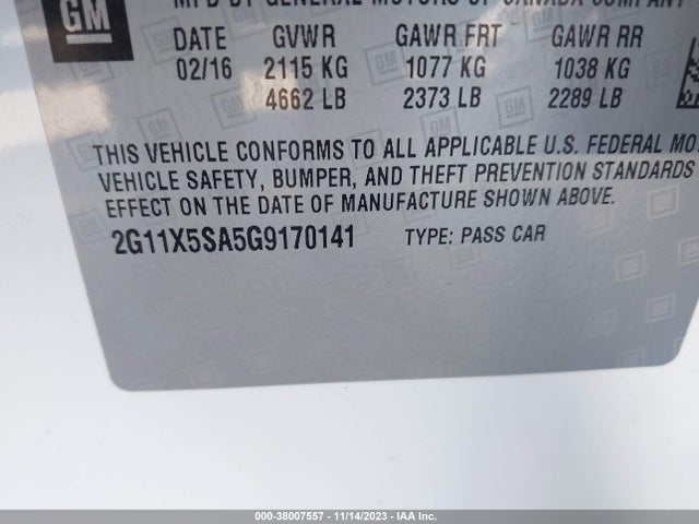 Chevrolet Impala 1fl 2016 2G11X5SA5G9170141 Image 9