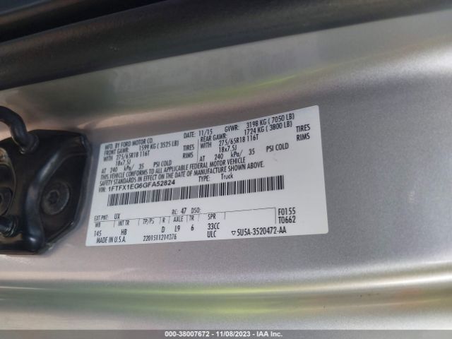 1FTFX1EG6GFA52824 Ford F-150 Lariat