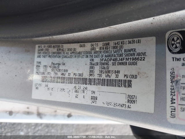 2015 FORD FIESTA SE VIN: 3FADP4BJ4FM198622