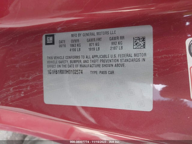Chevrolet Camaro 1lt 2017 1G1FB1RX0H0102574 Image 9