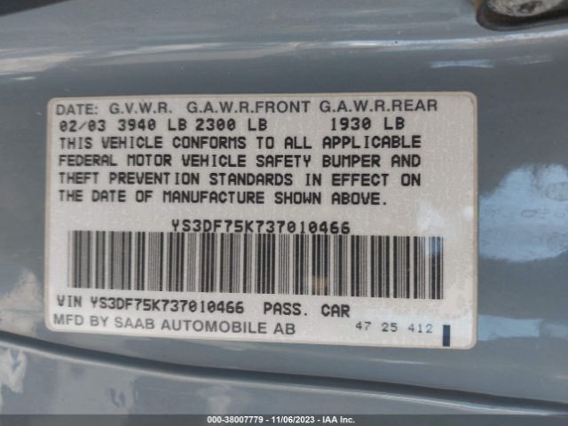 2003 SAAB 9-3 YS3DF75K737010466 Photo 8