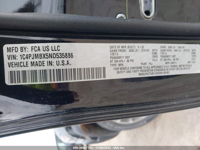 2022 JEEP CHEROKEE TRAILHAWK 4X4 VIN: 1C4PJMBX5ND535886
