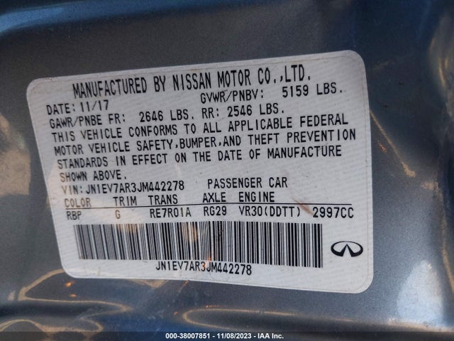 JN1EV7AR3JM442278 Infiniti Q50 3.0t Luxe