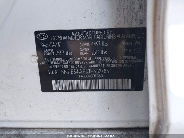 2018 HYUNDAI SONATA SEL VIN: 5NPE34AF5JH652785