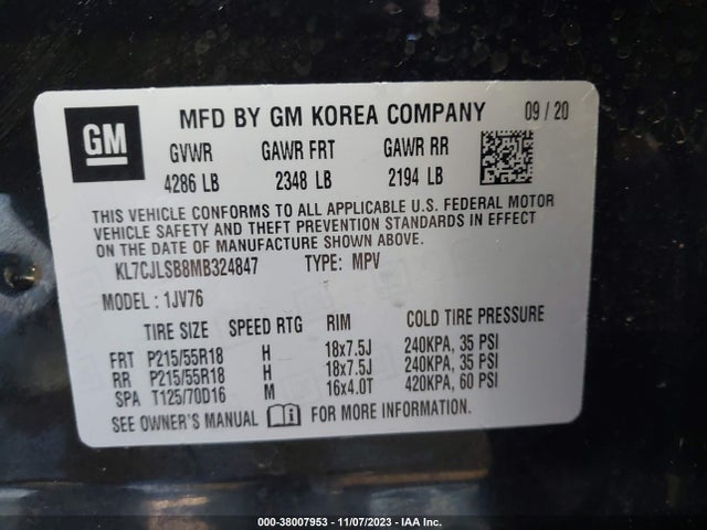 Chevrolet Trax Fwd Lt 2021 KL7CJLSB8MB324847 Image 9