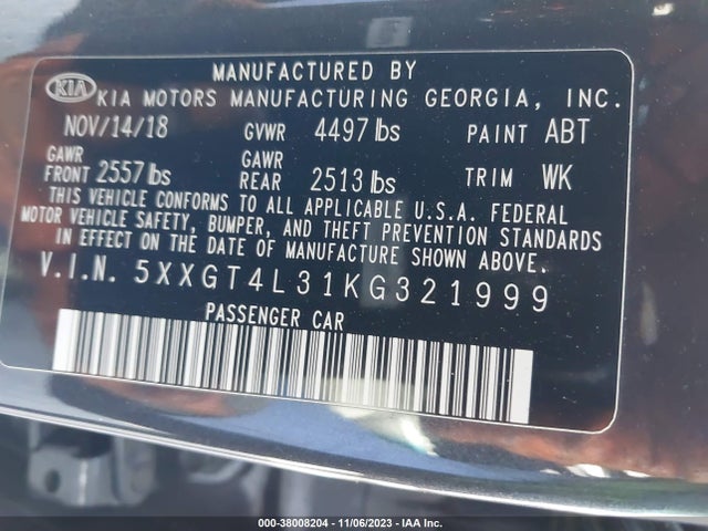 KIA Optima Lx 2019 5XXGT4L31KG321999 Image 9
