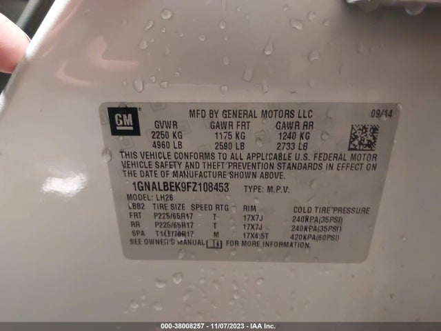 Chevrolet EQUINOX 1LT 2015 1GNALBEK9FZ108453 Image 9