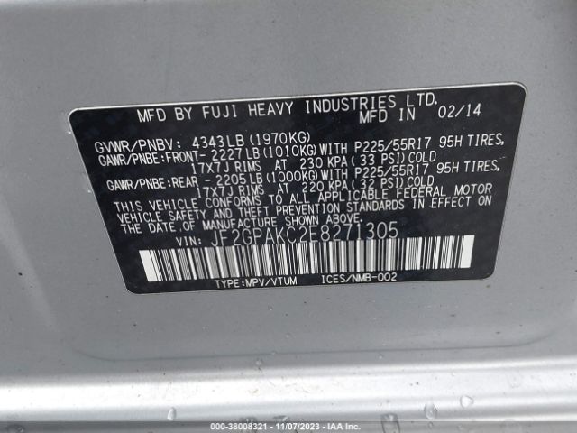 JF2GPAKC2E8271305 Subaru Xv Crosstrek Limited