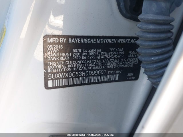 BMW X3 Xdrive28i 2017 5UXWX9C53H0D99601 Image 9