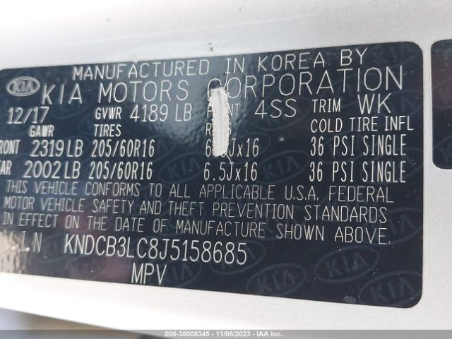 KNDCB3LC8J5158685 KIA NIRO LX