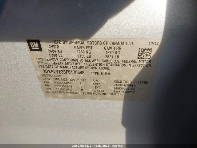 GMC Terrain Slt-2 2015 2GKFLYE38F6176348 Image 9