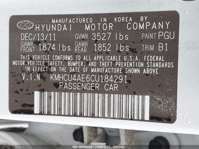 2012 HYUNDAI ACCENT GLS VIN: KMHCU4AE6CU184291
