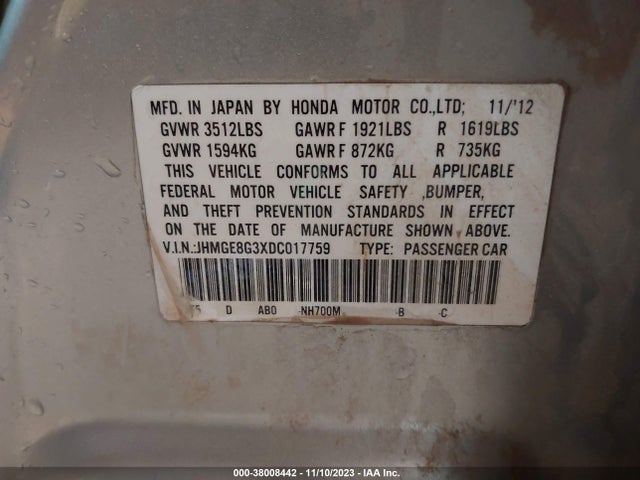 2013 HONDA FIT VIN: JHMGE8G3XDC017759