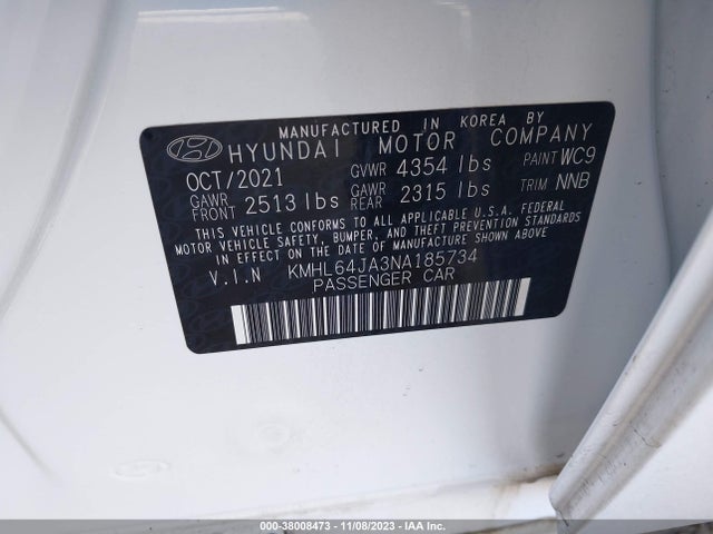 Hyundai SONATA SEL 2022 KMHL64JA3NA185734 Image 9