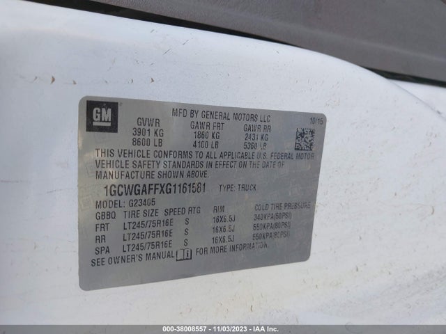 Chevrolet EXPRESS CARGO VAN 2016 1GCWGAFFXG1161581 Image 9