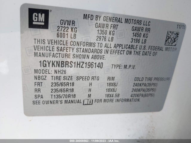 Cadillac XT5 LUXURY 2017 1GYKNBRS1HZ196140 Image 9