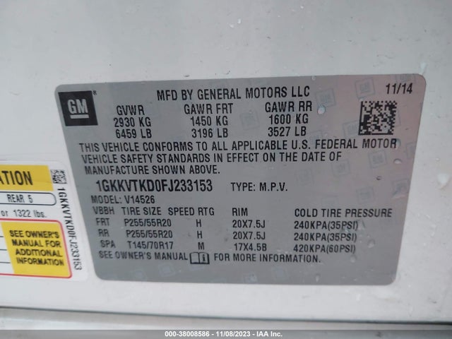 GMC Acadia Denali 2015 1GKKVTKD0FJ233153 Image 9
