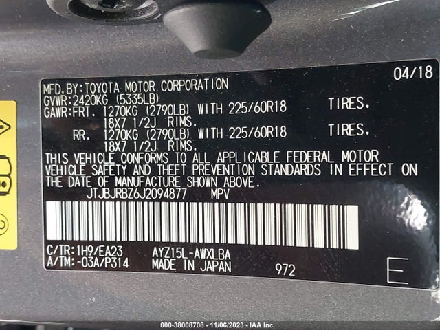 JTJBJRBZ6J2094877 Lexus NX 300H