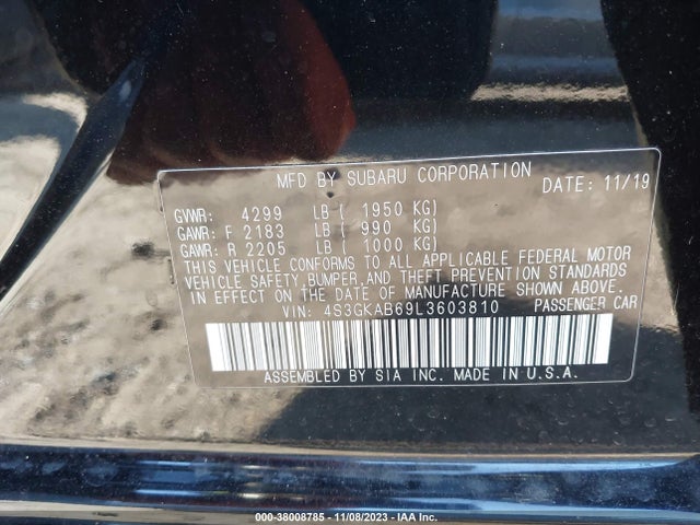 2020 SUBARU IMPREZA VIN: 4S3GKAB69L3603810