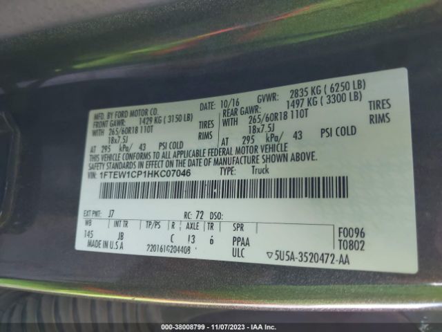 1FTEW1CP1HKC07046 Ford F-150 Xlt