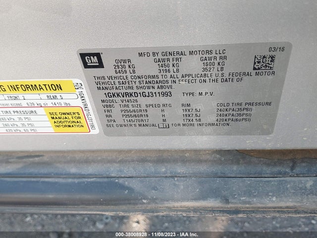 GMC Acadia Slt-1 2016 1GKKVRKD1GJ311993 Image 9