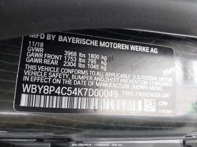 BMW I3 120ah W/range Extender 2019 WBY8P4C54K7D00049 Image 9