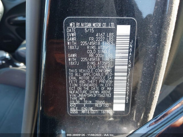 2015 NISSAN JUKE NISMO/SL/S/SV VIN: JN8AF5MV3FT562783