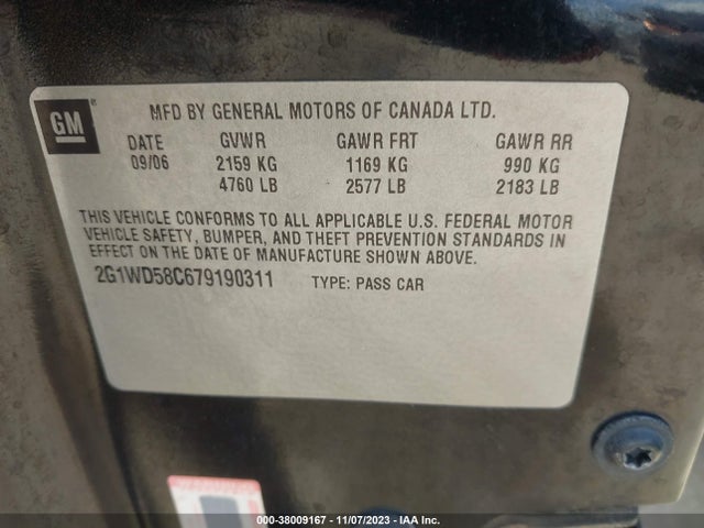 2007 CHEVROLET IMPALA  SS VIN: 2G1WD58C679190311