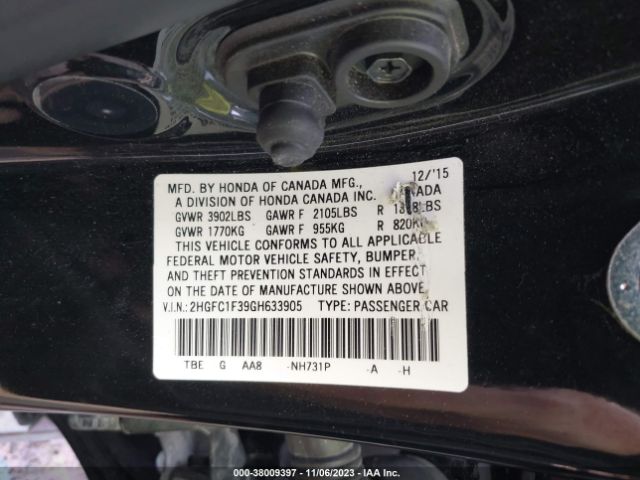 2HGFC1F39GH633905 Honda Civic Ex-t