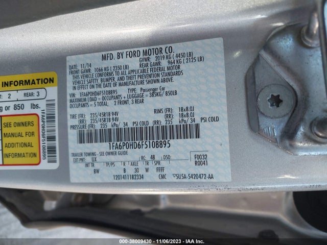 Ford FUSION SE 2015 1FA6P0HD6F5108895 Image 9
