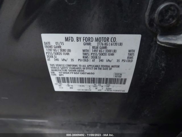 1FM5K7F85FGB74650 Ford Explorer Limited