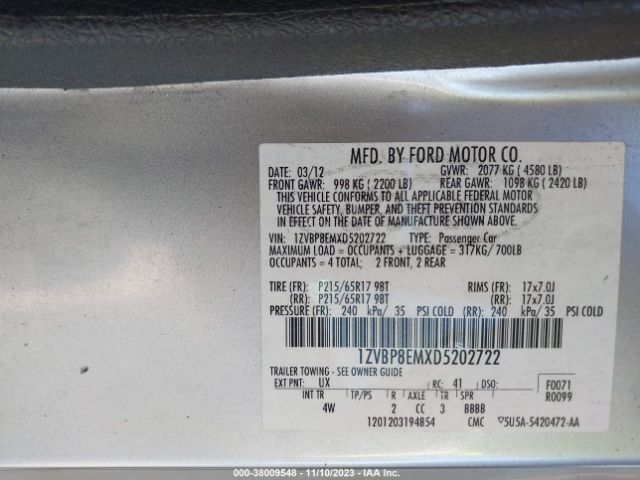 2013 FORD MUSTANG 1ZVBP8EMXD5202722 Photo 8