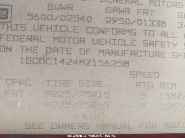1991 CHEVROLET GMT-400 C1500 VIN: 1GCDC14Z4MZ156258