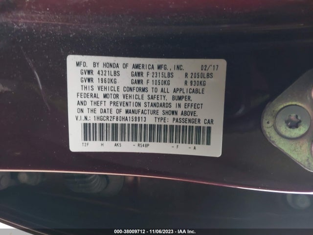 Honda Accord Ex-l 2017 1HGCR2F80HA159913 Image 9