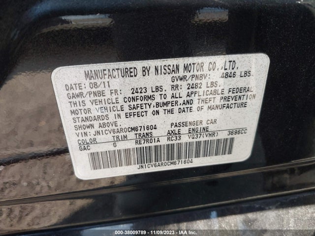 Продаж на аукціоні авто 2012 Infiniti G37x, vin: JN1CV6AR0CM671604, номер лоту: 38009789