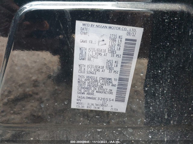 Aukcja sprzedaży 2013 Infiniti Jx, vin: 5N1AL0MN6DC320554, numer aukcji: 38009945