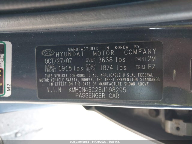 2008 HYUNDAI ACCENT GLS VIN: KMHCN46C28U198295