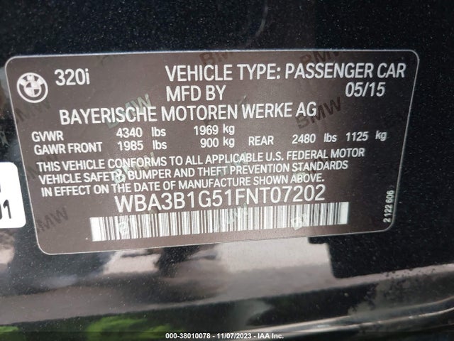 BMW 320i 2015 WBA3B1G51FNT07202 Image 9