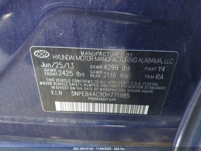 Продажа на аукционе авто 2013 Hyundai Sonata Gls, vin: 5NPEB4AC9DH771985, номер лота: 38010100