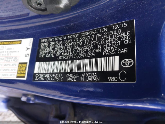 Toyota Prius Two 2016 JTDKBRFU3G3502396 Image 9