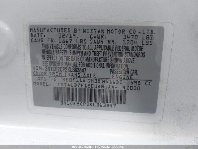 2019 NISSAN VERSA NOTE SV VIN: 3N1CE2CP2KL363847