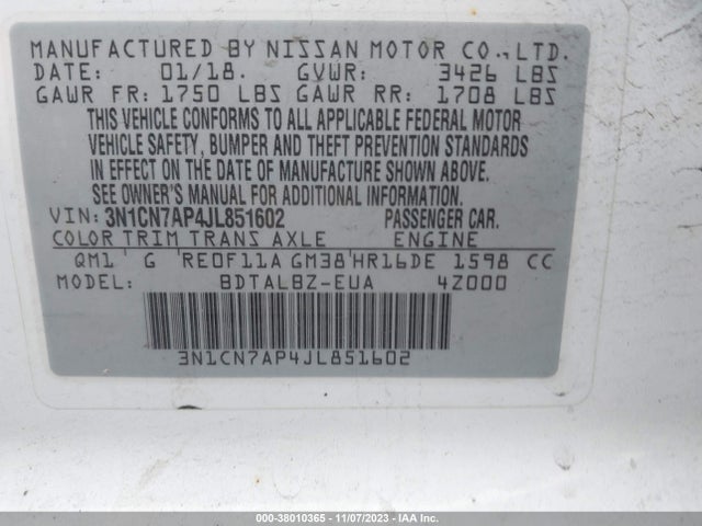 Nissan Versa 1.6 Sv 2018 3N1CN7AP4JL851602 Image 9