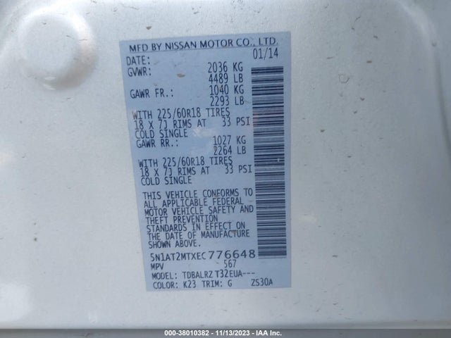 Nissan Rogue Sl 2014 5N1AT2MTXEC776648 Image 9