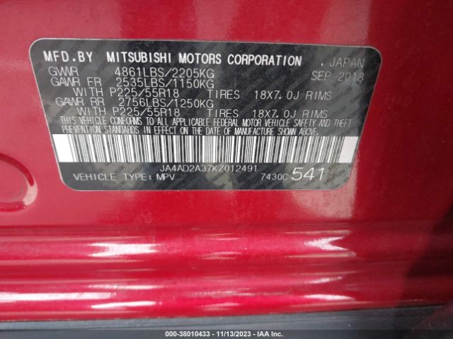 JA4AD2A37KZ012491 Mitsubishi Outlander Es